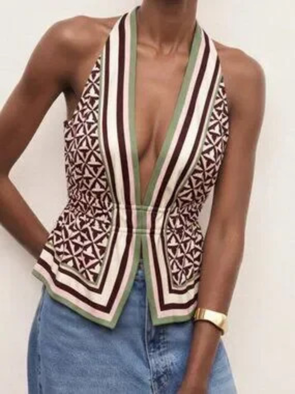 Khaki Sexy Women's V-Neck Halter Top with Adjustable Tie Back